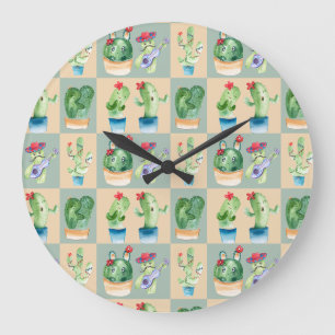 cactus love - watercolor large clock