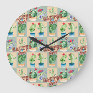 cactus love - watercolor pattern large clock
