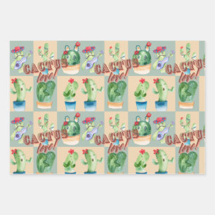 cactus love - watercolor pattern wrapping paper sheet