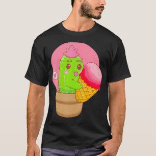 Cactus Loves Icecream Funny Creamy Icecream Day T-Shirt