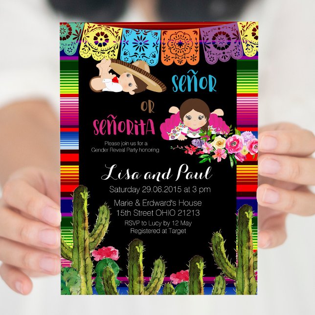 Cactus Mexican Gender Reveal Baby Shower Invite (Creator Uploaded)