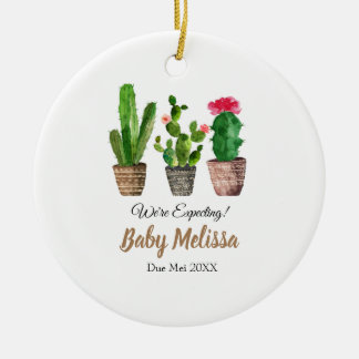 Cactus Minimalist We're Expecting Parents Gift Ceramic Ornament