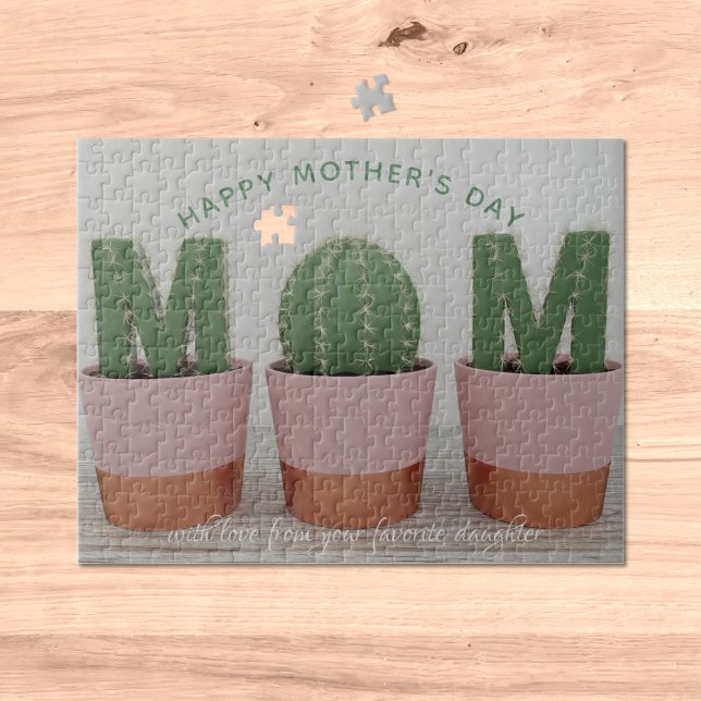 Cactus Mom Houseplant Mother's Day Jigsaw Puzzle (Add your own message to this funny cactus mom Mother's Day Jigsaw - card and gift in one! Boom!)