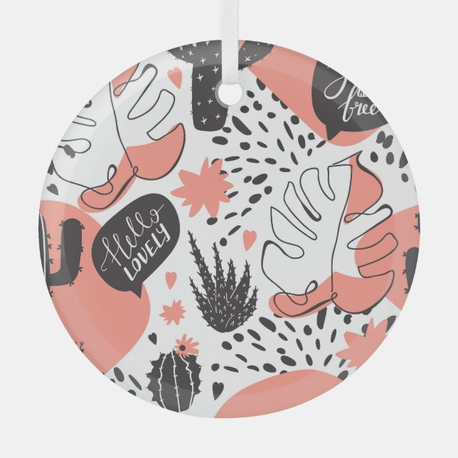 Cactus, monstera: modern seamless pattern. glass tree decoration (Front)