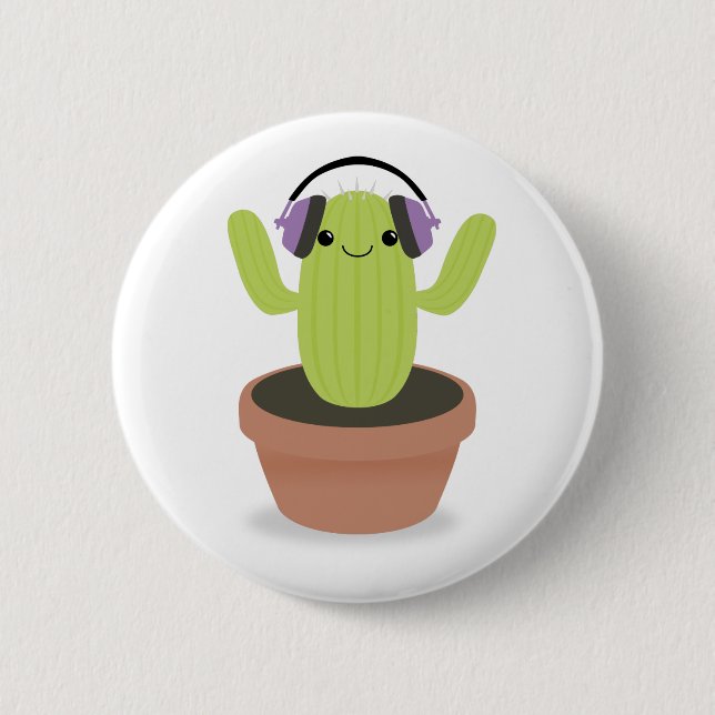 Cactus music fan 6 cm round badge (Front)