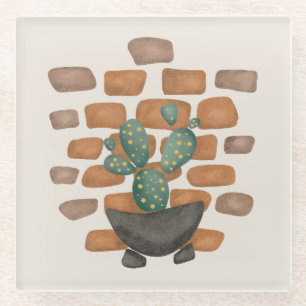 Cactus Oasis: Brick Wall Decor Inspired by Nature Glass Coaster