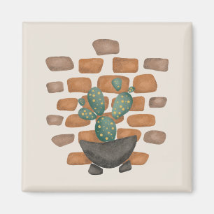 Cactus Oasis: Brick Wall Decor Inspired by Nature Magnet