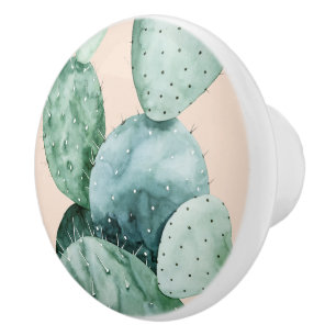 Cactus on Coral Ceramic Knob