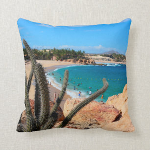 Cactus On Rocky Hilltop Over Sandy Beach Cushion