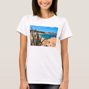 Cactus On Rocky Hilltop Over Sandy Beach T-Shirt