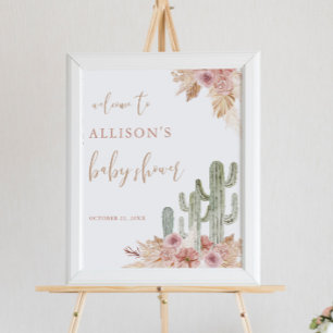 Cactus pampas grass boho baby shower welcome sign