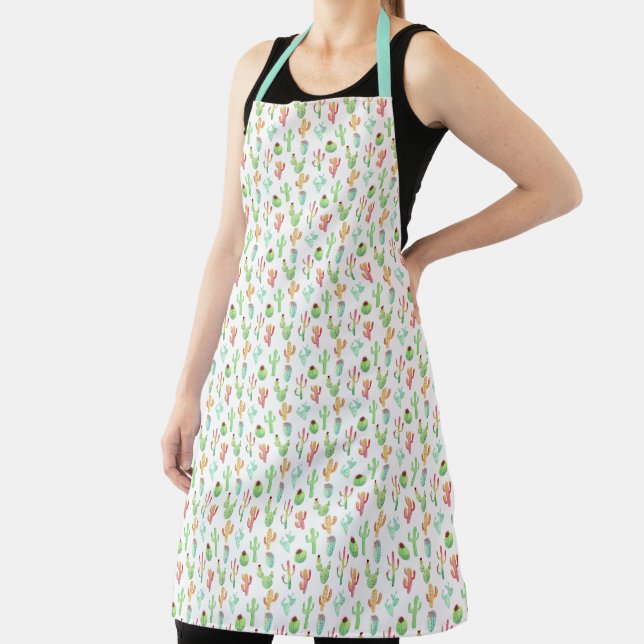 Cactus Pastel Watercolor Pattern Apron (Insitu)