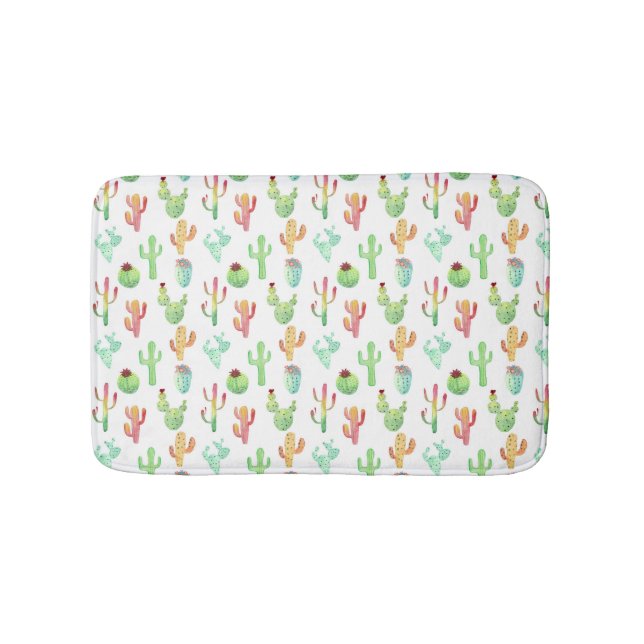 Cactus Pastel Watercolor Pattern Bath Mat (Front)