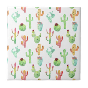 Cactus Pastel Watercolor Pattern Ceramic Tile