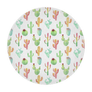 Cactus Pastel Watercolor Pattern Cutting Board
