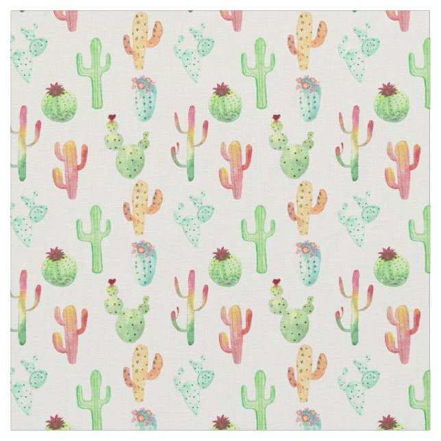 Cactus Pastel Watercolor Pattern Fabric (Close Up)