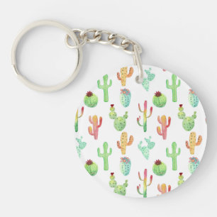 Cactus Pastel Watercolor Pattern Key Ring