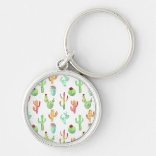 Cactus Pastel Watercolor Pattern Key Ring