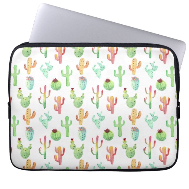 Cactus Pastel Watercolor Pattern Laptop Sleeve (Front)