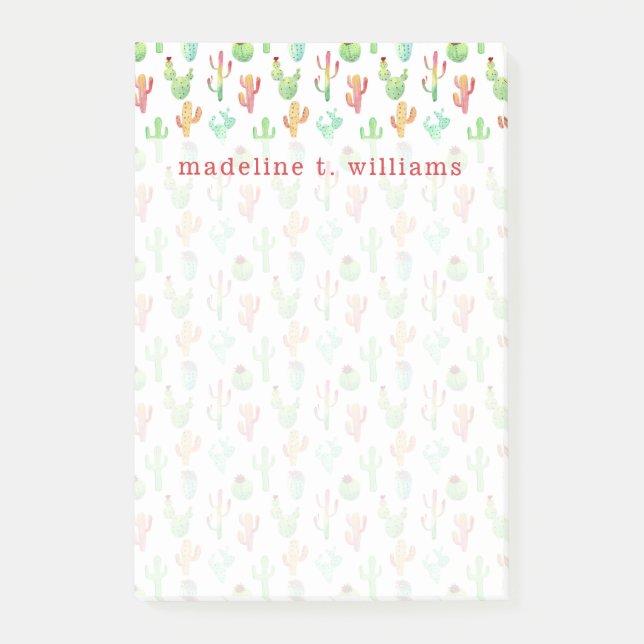 Cactus Pastel Watercolor Pattern Post-it Notes (Front)
