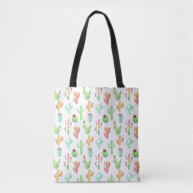 Cactus Pastel Watercolor Pattern Tote Bag (Front)
