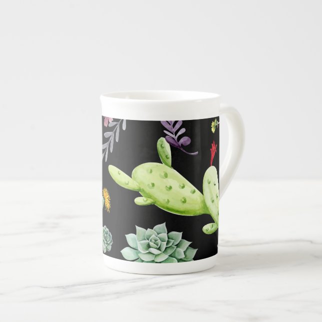 Cactus Pattern 2 Bone China Mug (Front Right)