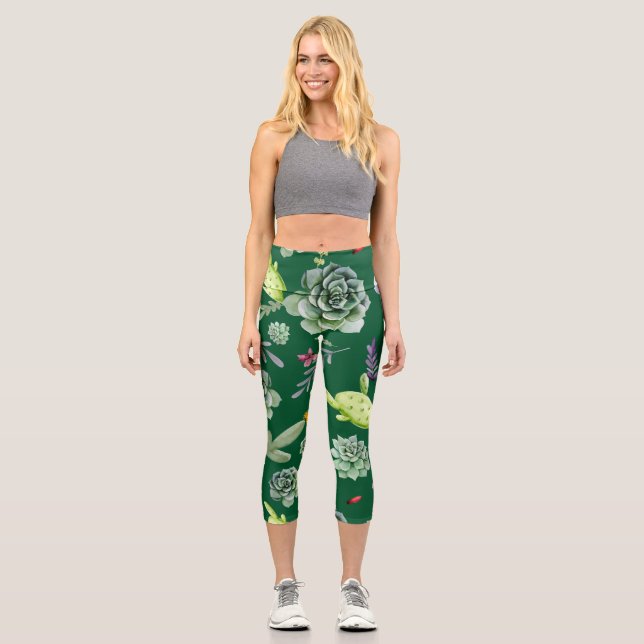 Cactus Pattern 3 Capri Leggings (Front)