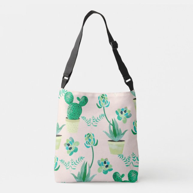 Cactus Pattern adjustable totebag Crossbody Bag (Back)