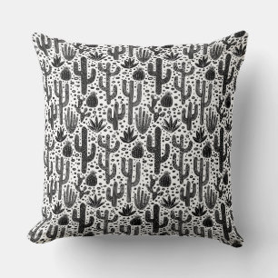 Cactus Pattern - Black and White Cushion