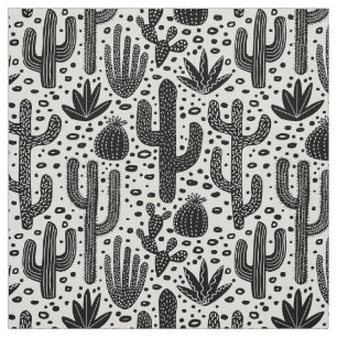 Cactus Pattern - Black and White Fabric