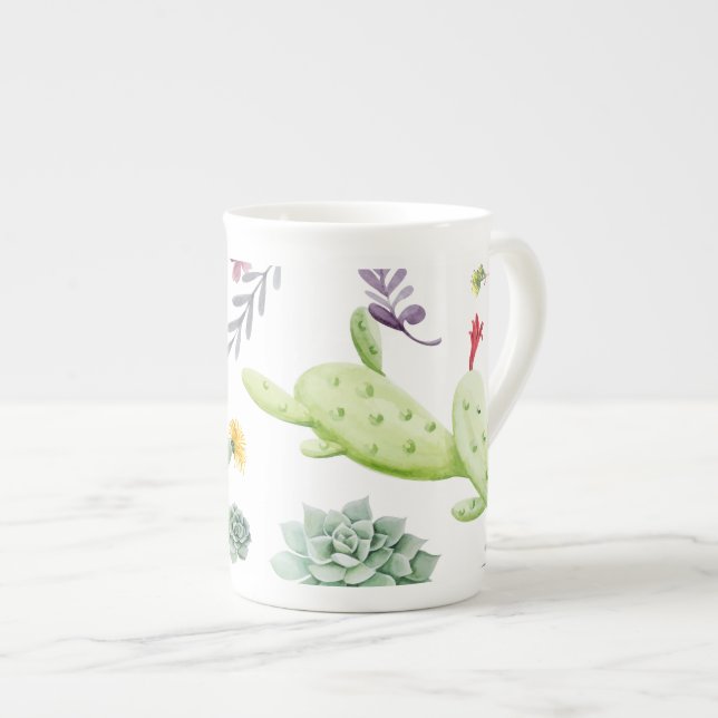 Cactus Pattern Bone China Mug (Front Right)