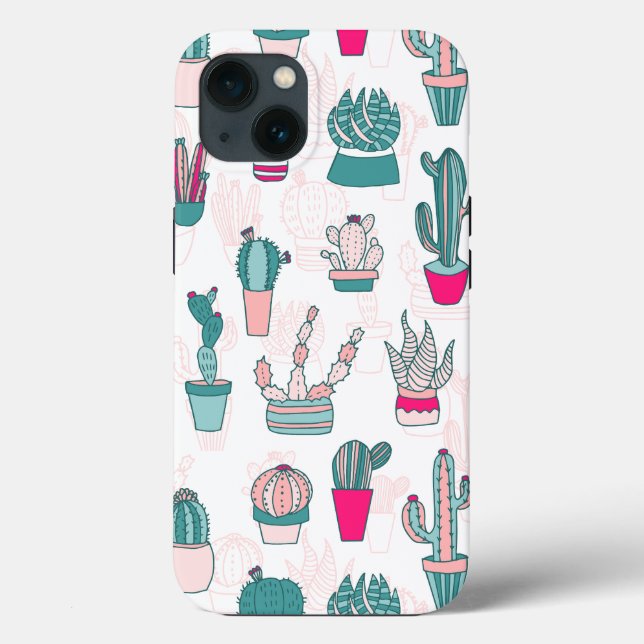 Cactus Pattern Case-Mate Trendy Pink House Plants Case-Mate iPhone Case (Back)