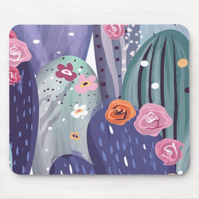 Cactus Pattern Colourful Watercolor Mouse Pad (Front)