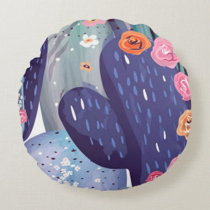 Cactus Pattern Colourful Watercolor Round Cushion