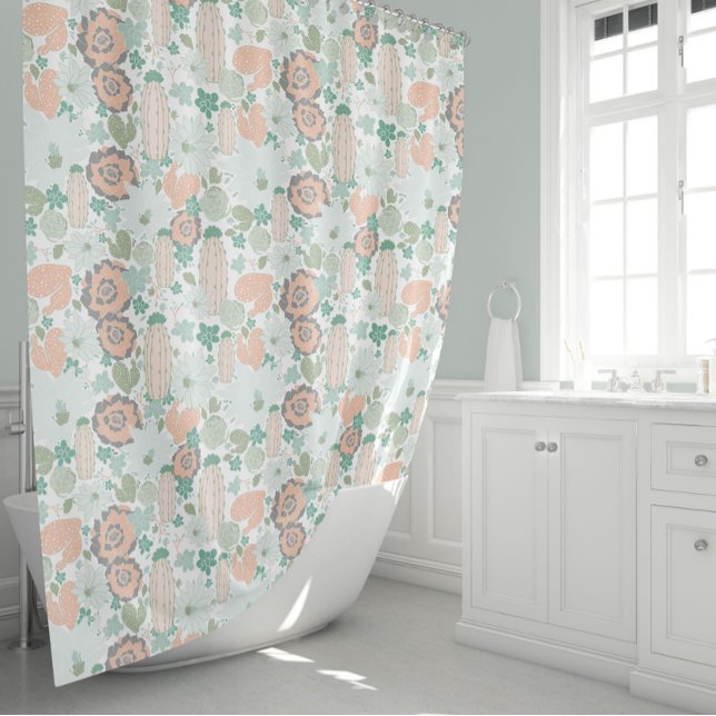 Cactus Pattern Coral Shower Curtain (Creator Uploaded)