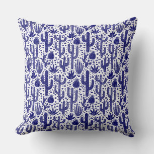 Cactus Pattern - Dark Blue and White Cushion