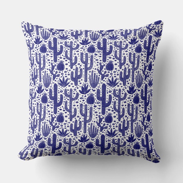 Cactus Pattern - Dark Blue and White Cushion (Front)