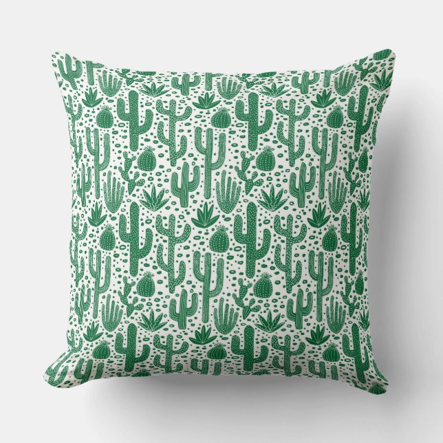 Cactus Pattern - Forest Green and White Cushion (Front)