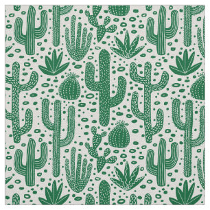 Cactus Pattern - Forest Green and White Fabric