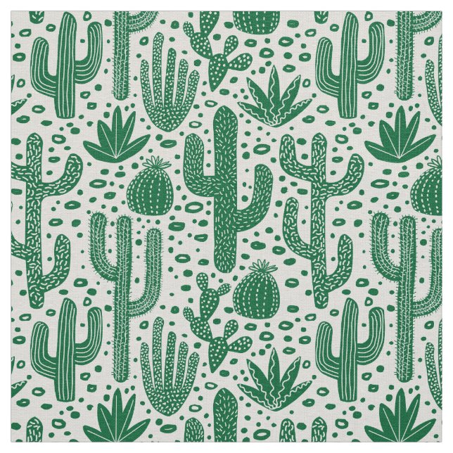 Cactus Pattern - Forest Green and White Fabric (Swatch)
