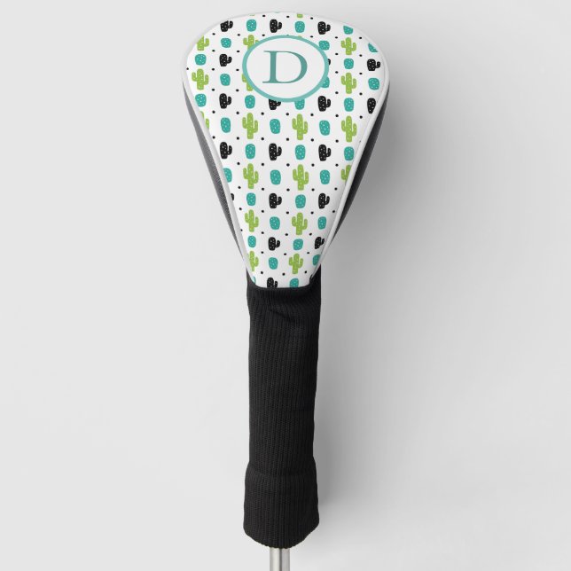 Cactus pattern green cyan flower golf head cover (Front)