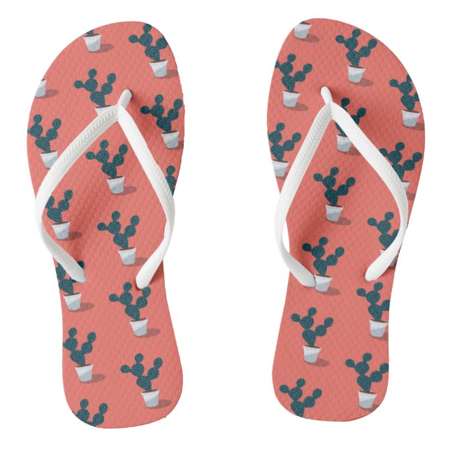 Cactus Pattern on Coral Thongs (Footbed)