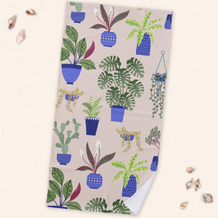 Cactus Pattern Pink Beach Towel