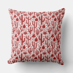 Cactus Pattern - Ruby Red and White Cushion