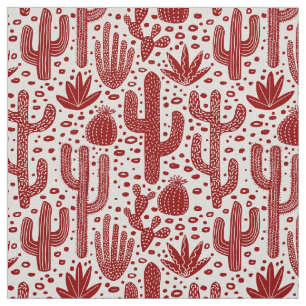 Cactus Pattern - Ruby Red and White Fabric