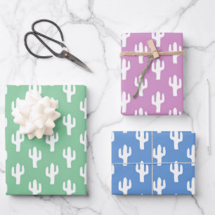Cactus Pattern Sherbet Colours Desert Modern Fun Wrapping Paper Sheet
