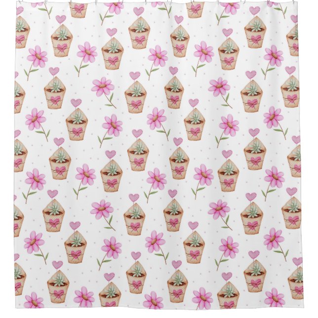 Cactus Pattern Shower Curtain (Front)