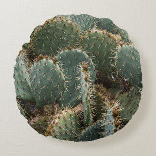 Cactus pattern: trendy Opuntia ficus-indica. Round Cushion
