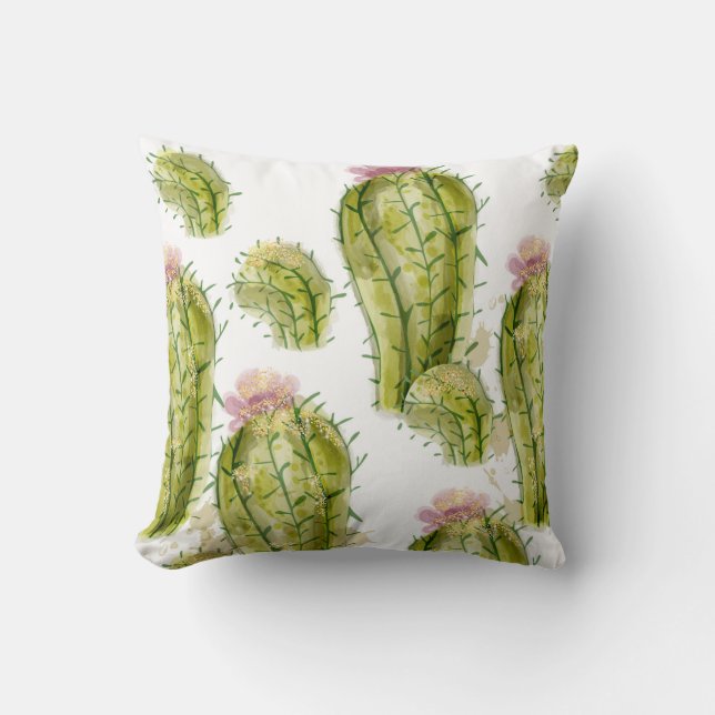 Cactus pattern watercolor cushion (Front)