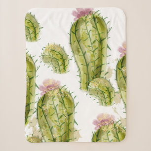 Cactus pattern watercolor sherpa blanket